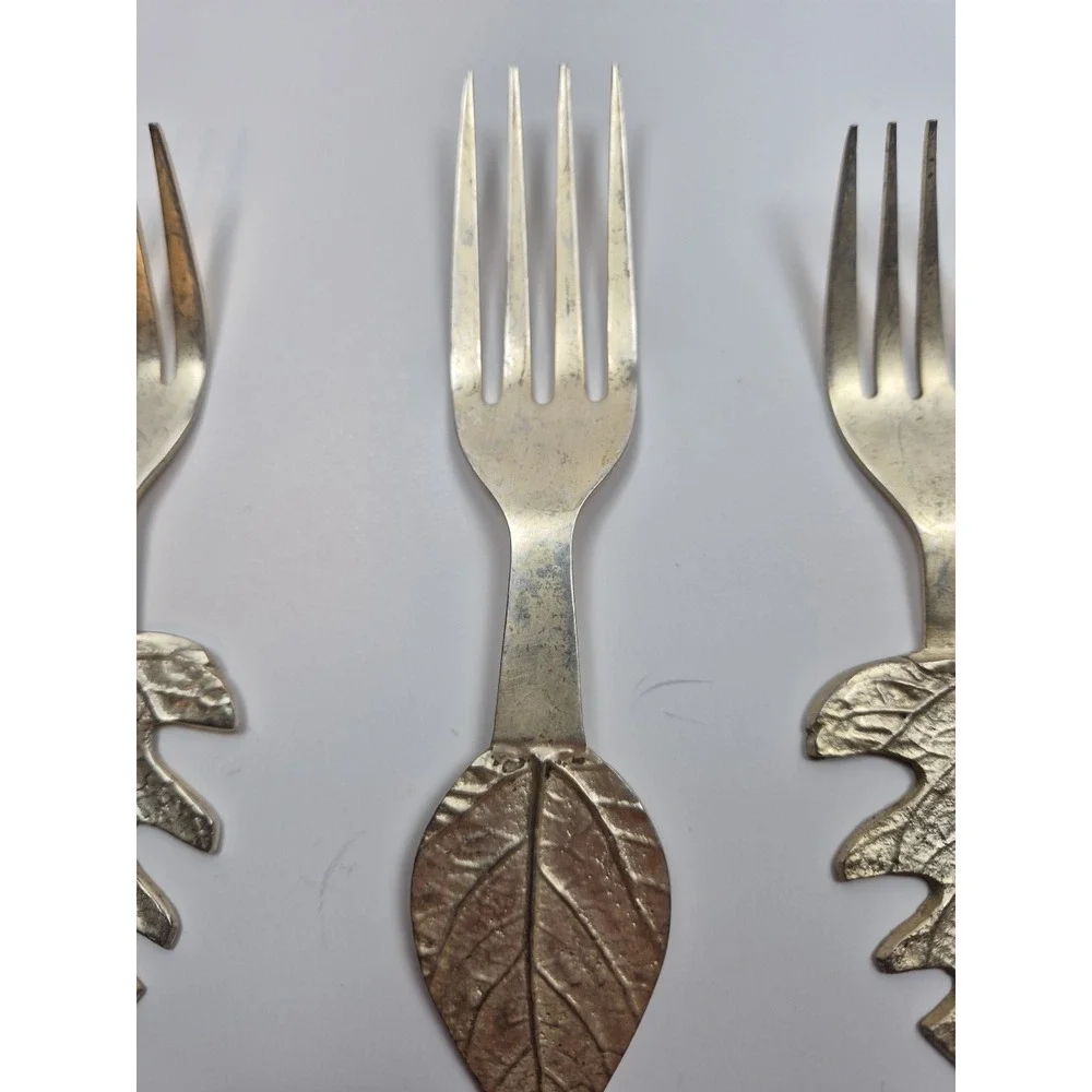 Lot Of 3 Forks Vintage‎ Silver Tone Appetizer Leaf Decorative Cocktail Fork